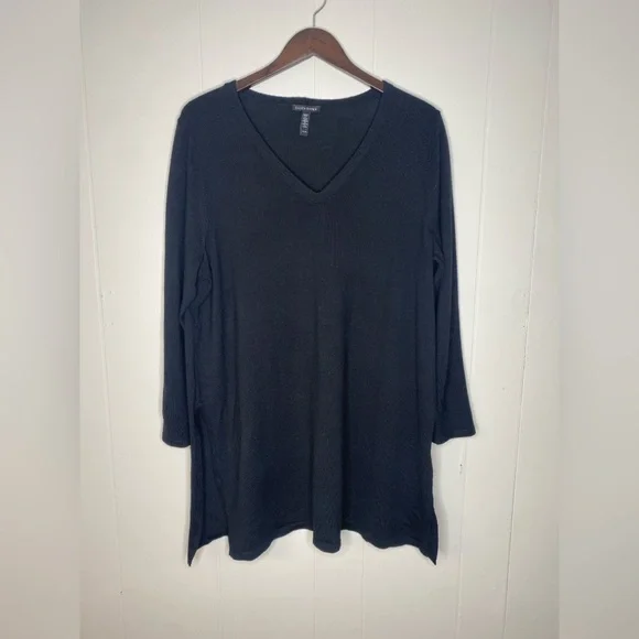 EILEEN FISHER Merino Jersey V-Neck Top in Regenerative Wool XL sweater pure - Picture 3 of 6